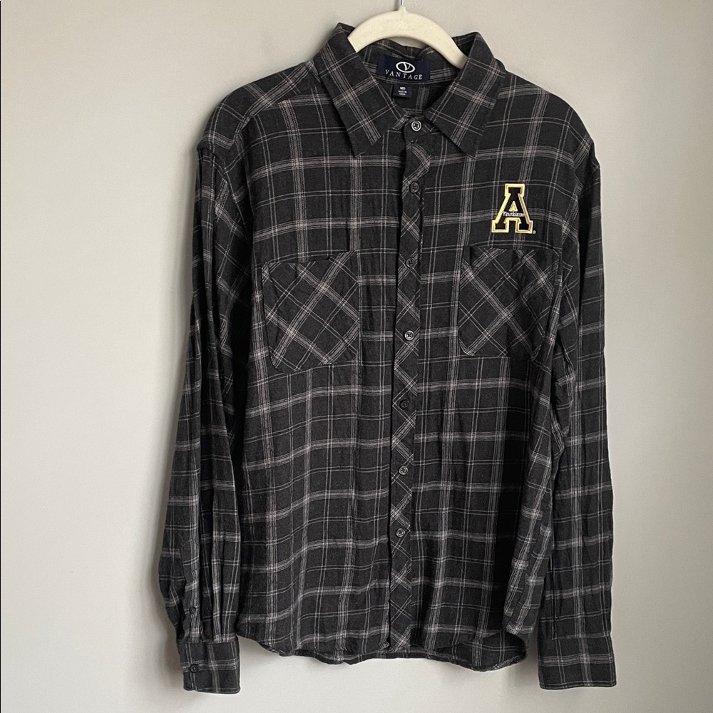 Vantage Appalachian Mountaineers Black/Gray Cotton Plaid Men's Shirt Medium